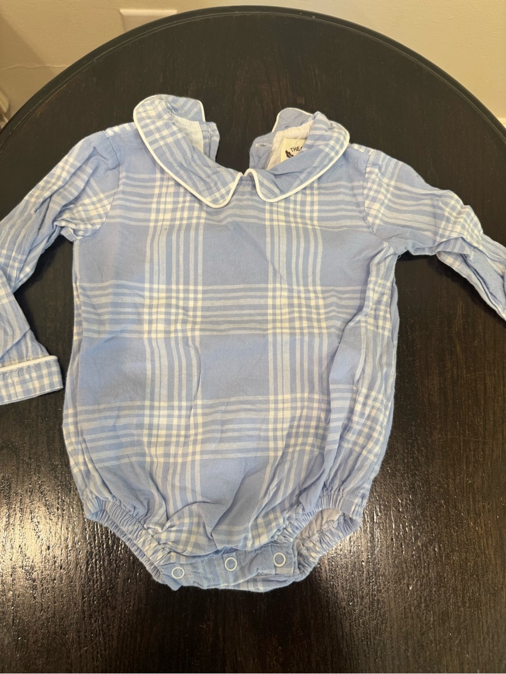 Classic Light Blue Plaid Baby Bubble with Peter Pan Collar